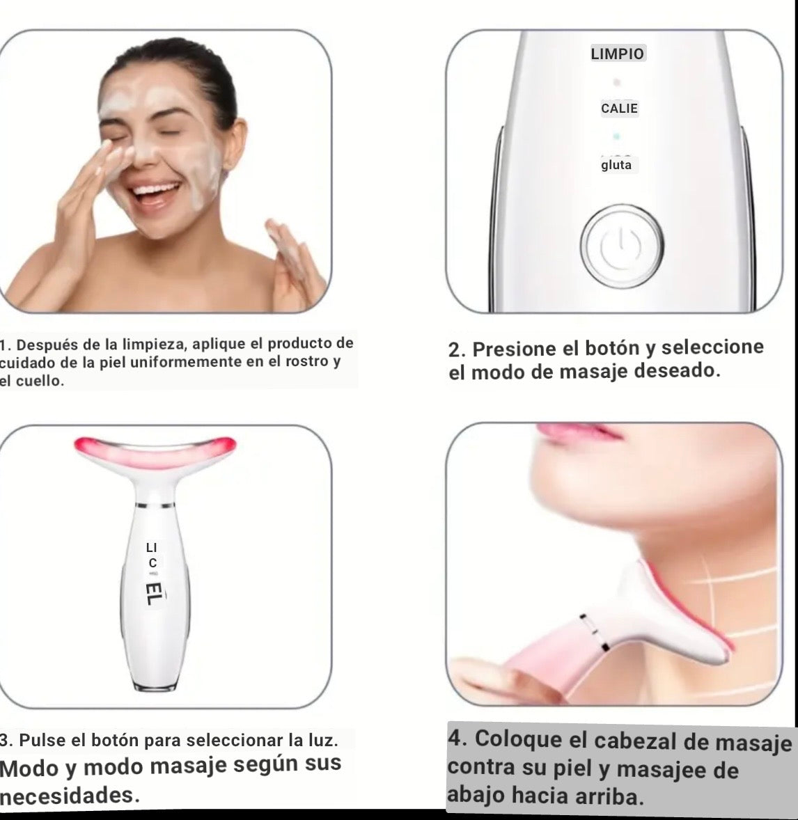 Título sugerido:
Masajeador EMS 7 Colores para Cuello y Rostro – Terapia LED Fotónic