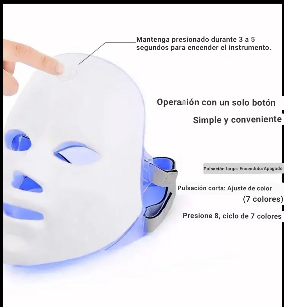 Mascarilla facial LED de 7 colores, terapia con fotones de luz roja, antienvejecimiento, reafirmante, iluminadora, tratamiento para acné, cuidado de la piel