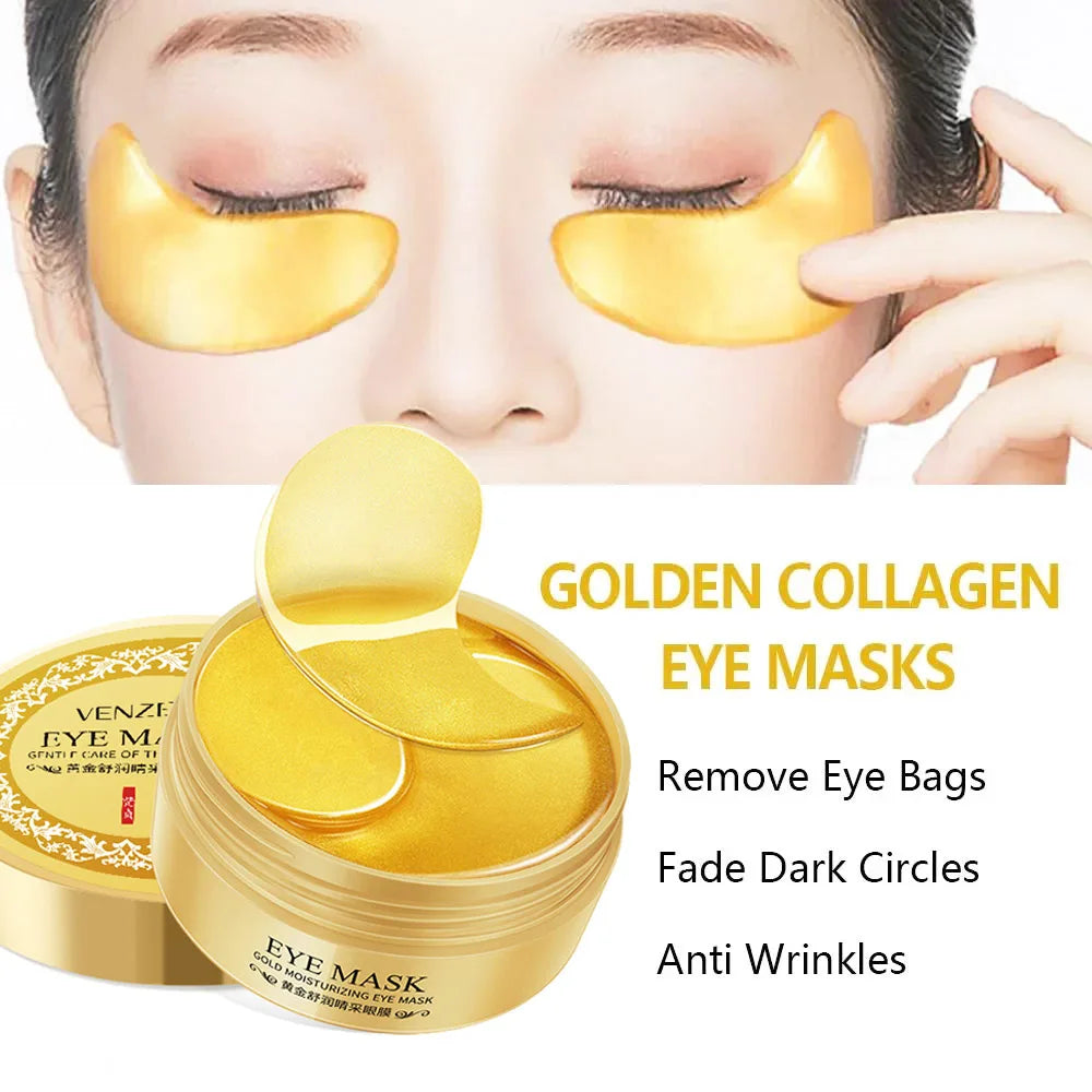 Mascarilla de Ojos de Colágeno con Algas y Oro – 60 unidades, Anti-Ojeras, Eliminación de Bolsas