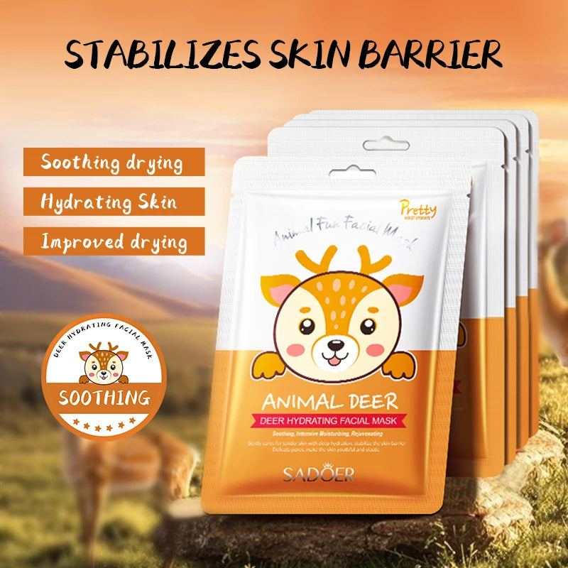 Pack de 5 Mascarillas Faciales con Diseño de Animales – Hidratante y Antiarrugas