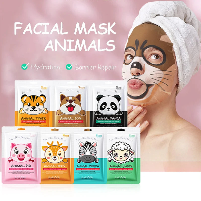 Pack de 5 Mascarillas Faciales con Diseño de Animales – Hidratante y Antiarrugas