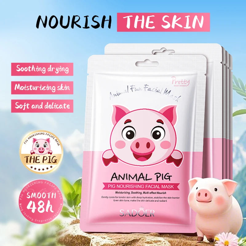 Pack de 5 Mascarillas Faciales con Diseño de Animales – Hidratante y Antiarrugas