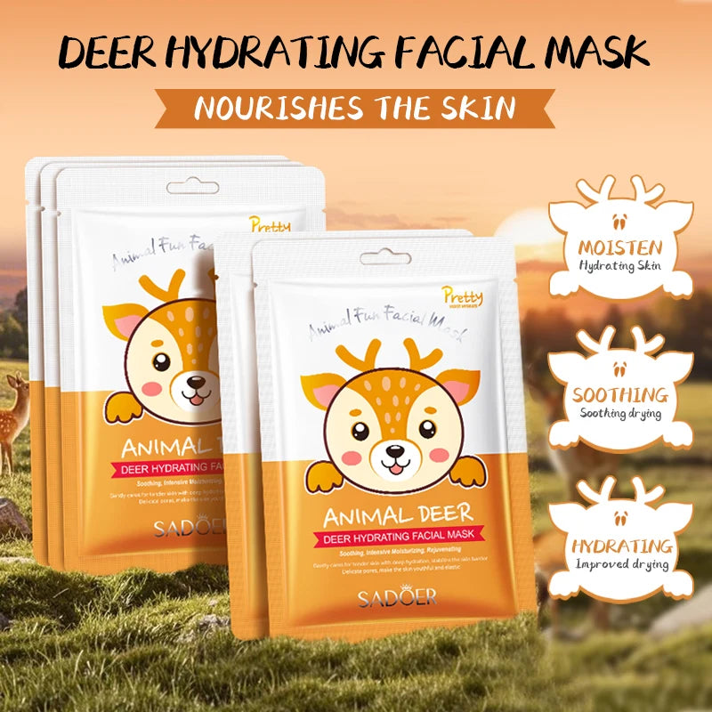 Pack de 5 Mascarillas Faciales con Diseño de Animales – Hidratante y Antiarrugas