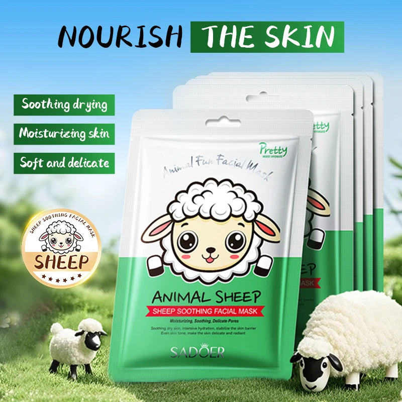 Pack de 5 Mascarillas Faciales con Diseño de Animales – Hidratante y Antiarrugas