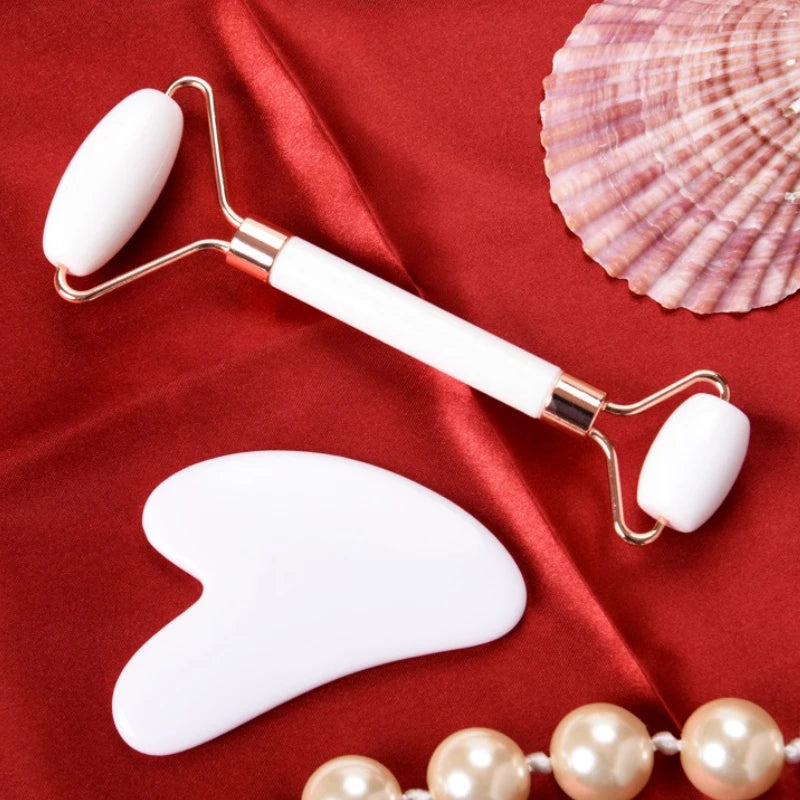Set Rodillo Facial y Gua Sha de Jade Rosa
