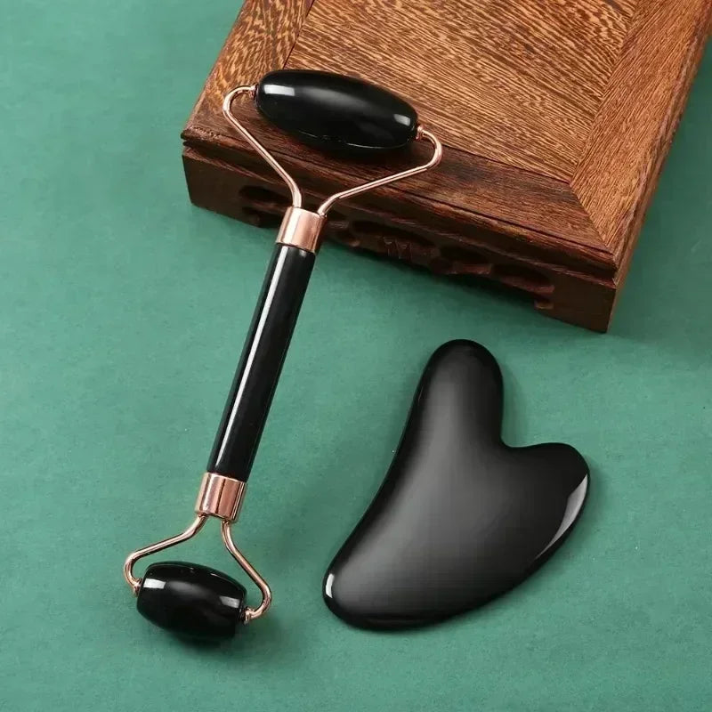 Set Rodillo Facial y Gua Sha de Jade Rosa