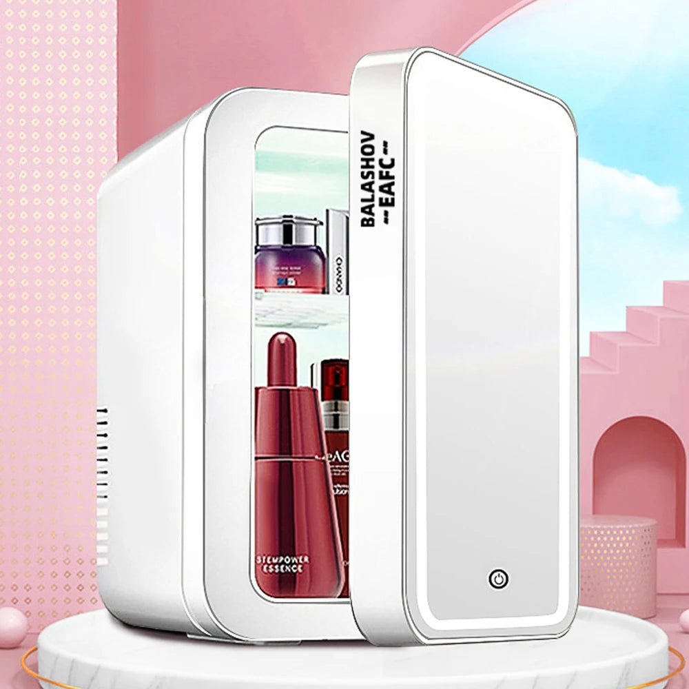 Mini nevera de 4L para maquillaje, con luz LED y espejo, portátil